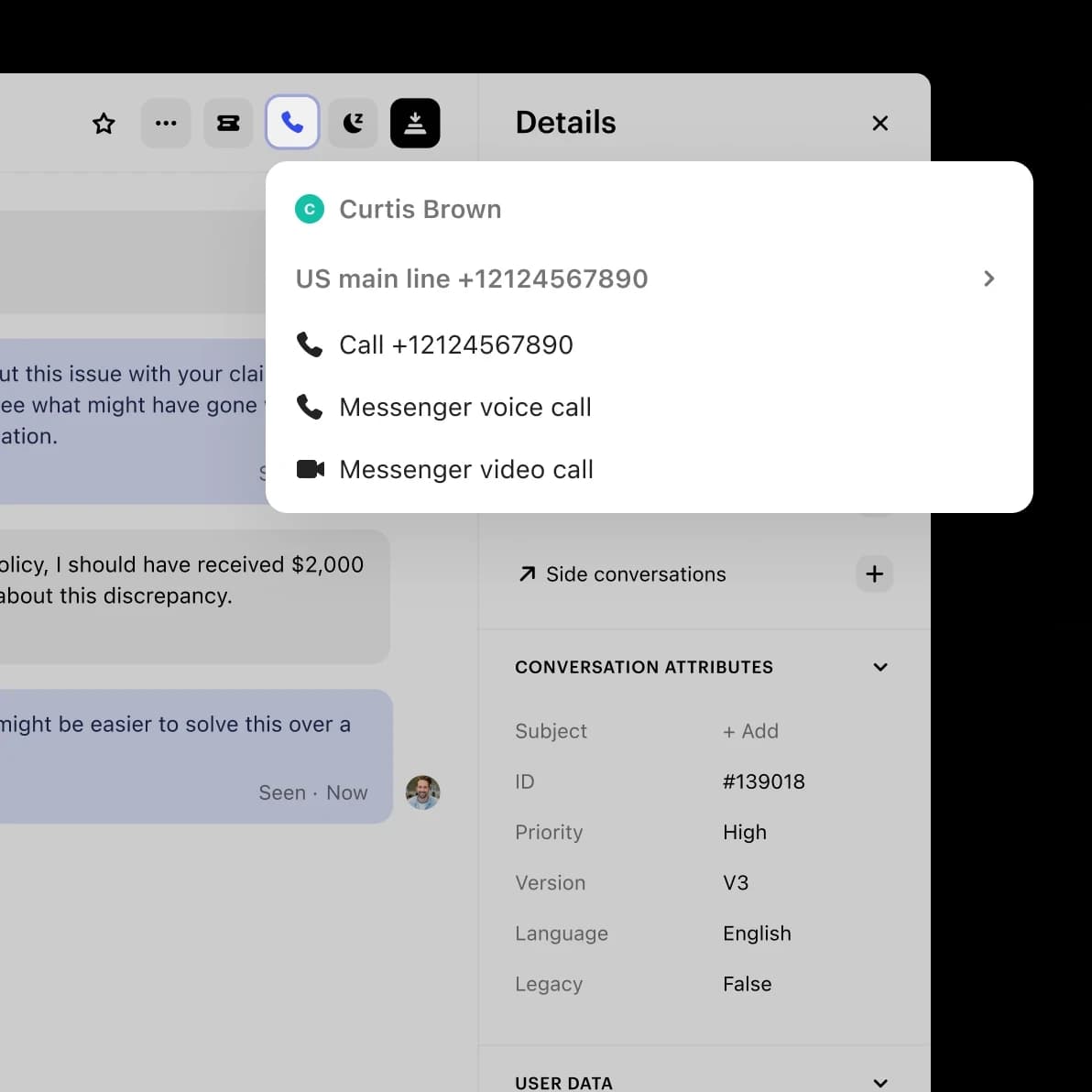 Placing an outbound call from Intercom