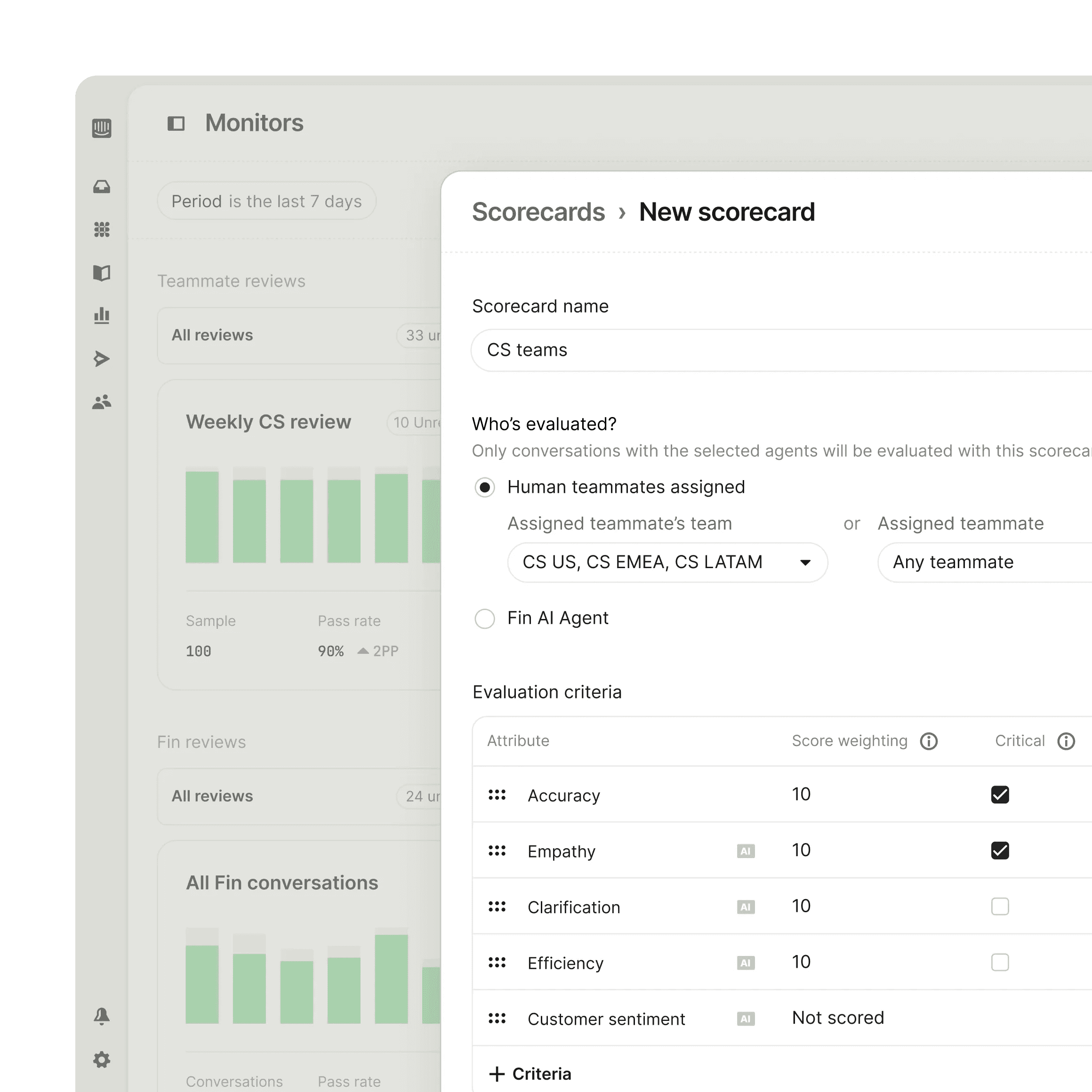 Custom scorecards interface