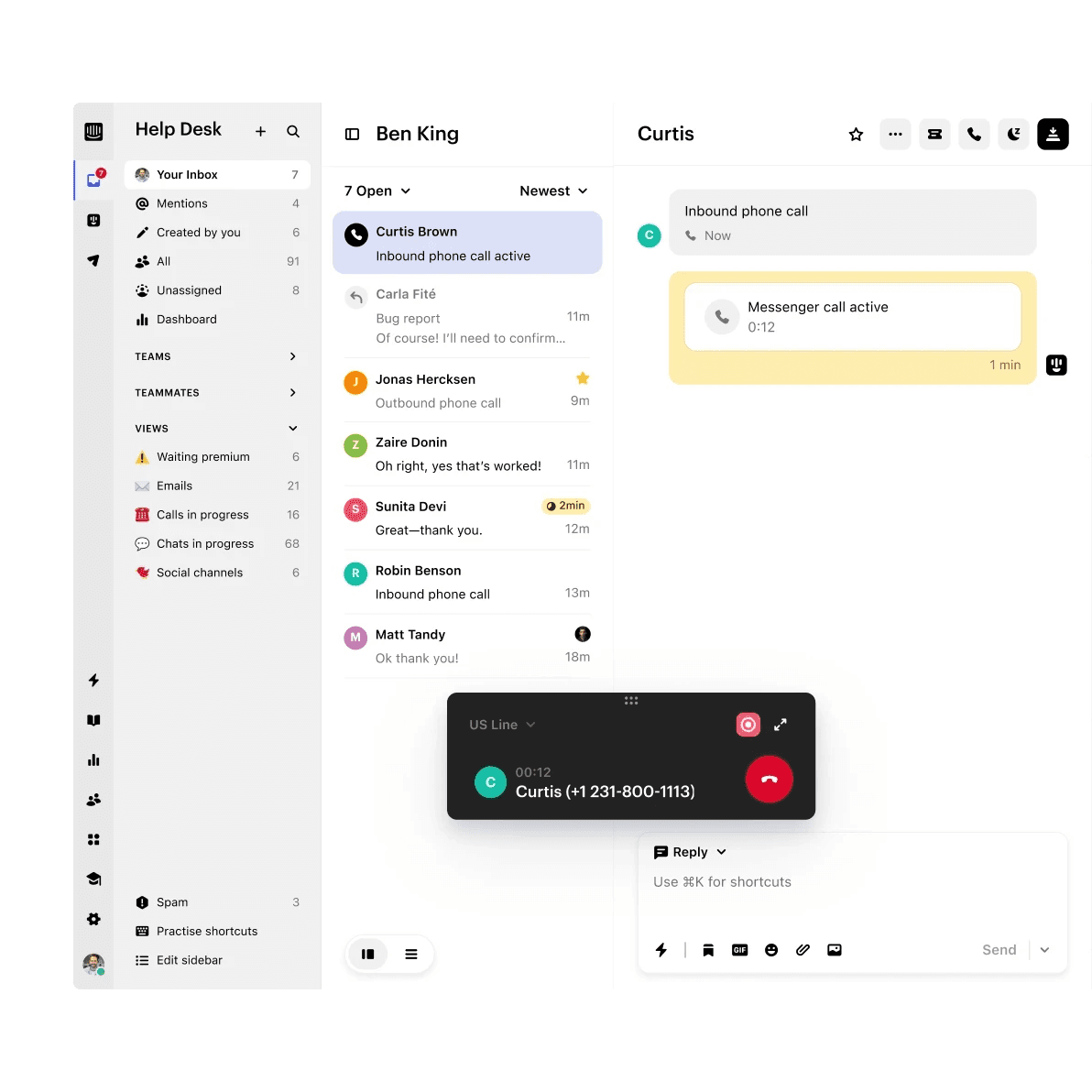 Calls and conversations together in one shared inbox
