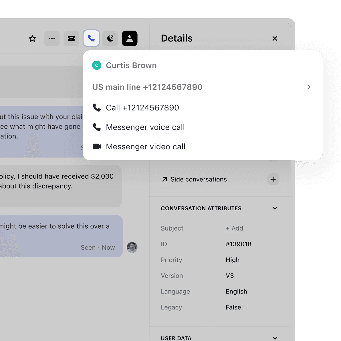 Placing an outbound call from Intercom