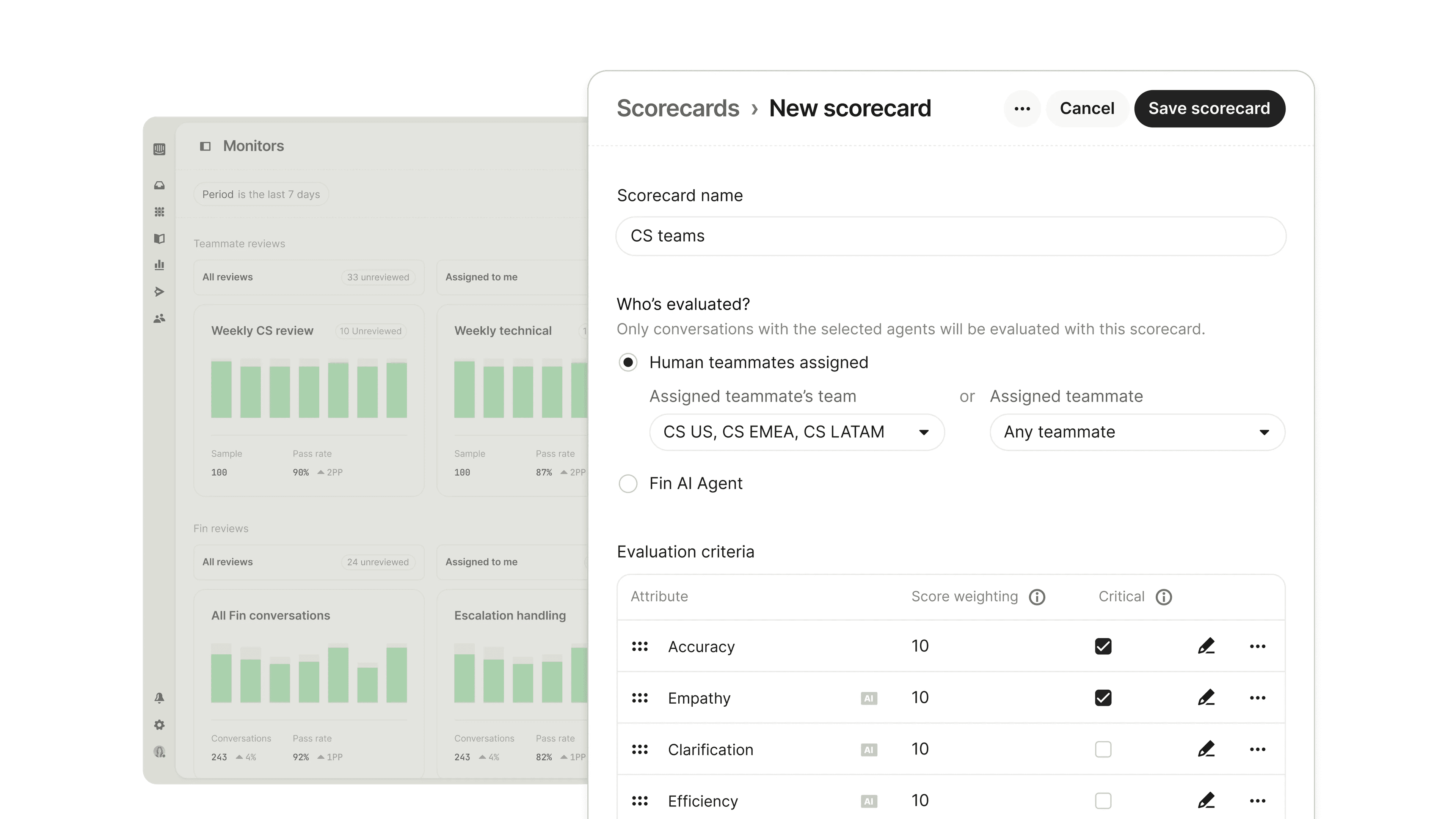 Custom scorecards interface