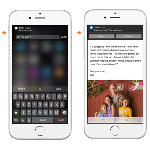 iOS screens with interactive notifications, future of apps