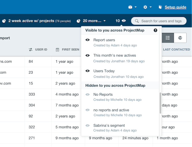 Intercom - Tag and Segment visibility example