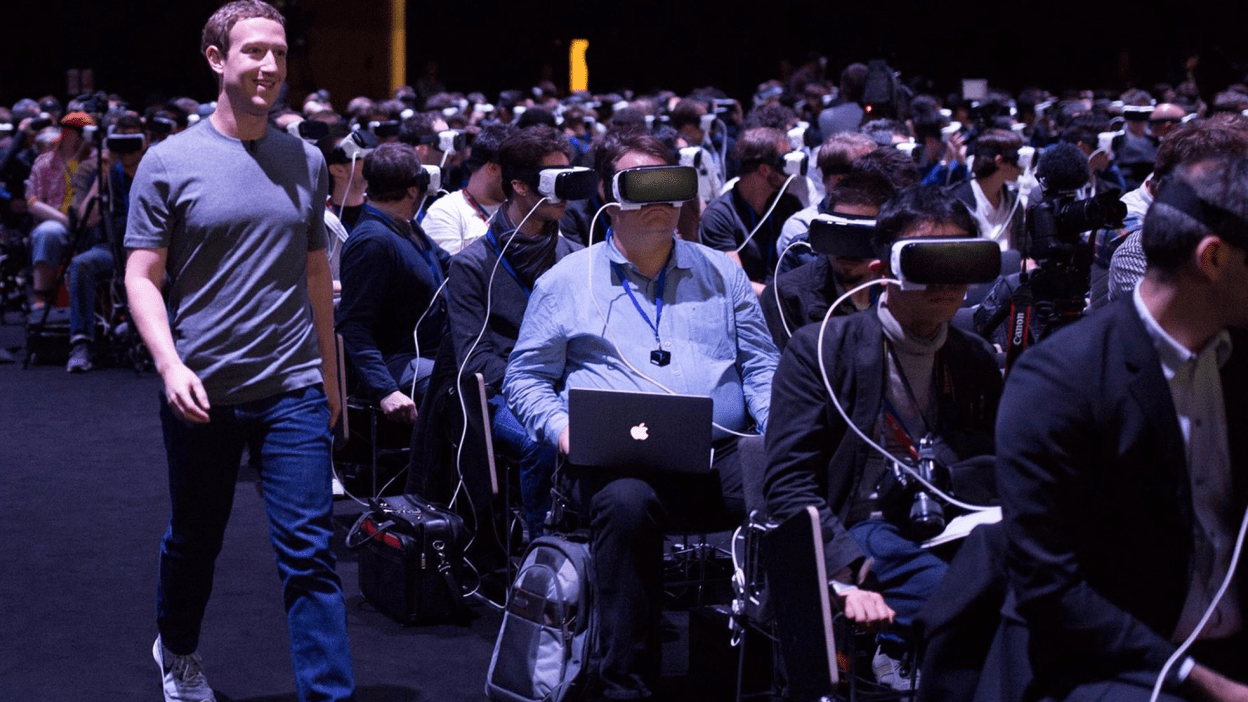 Facebook CEO Mark Zuckerberg at a VR demonstration at the Mobile World Congress trade show