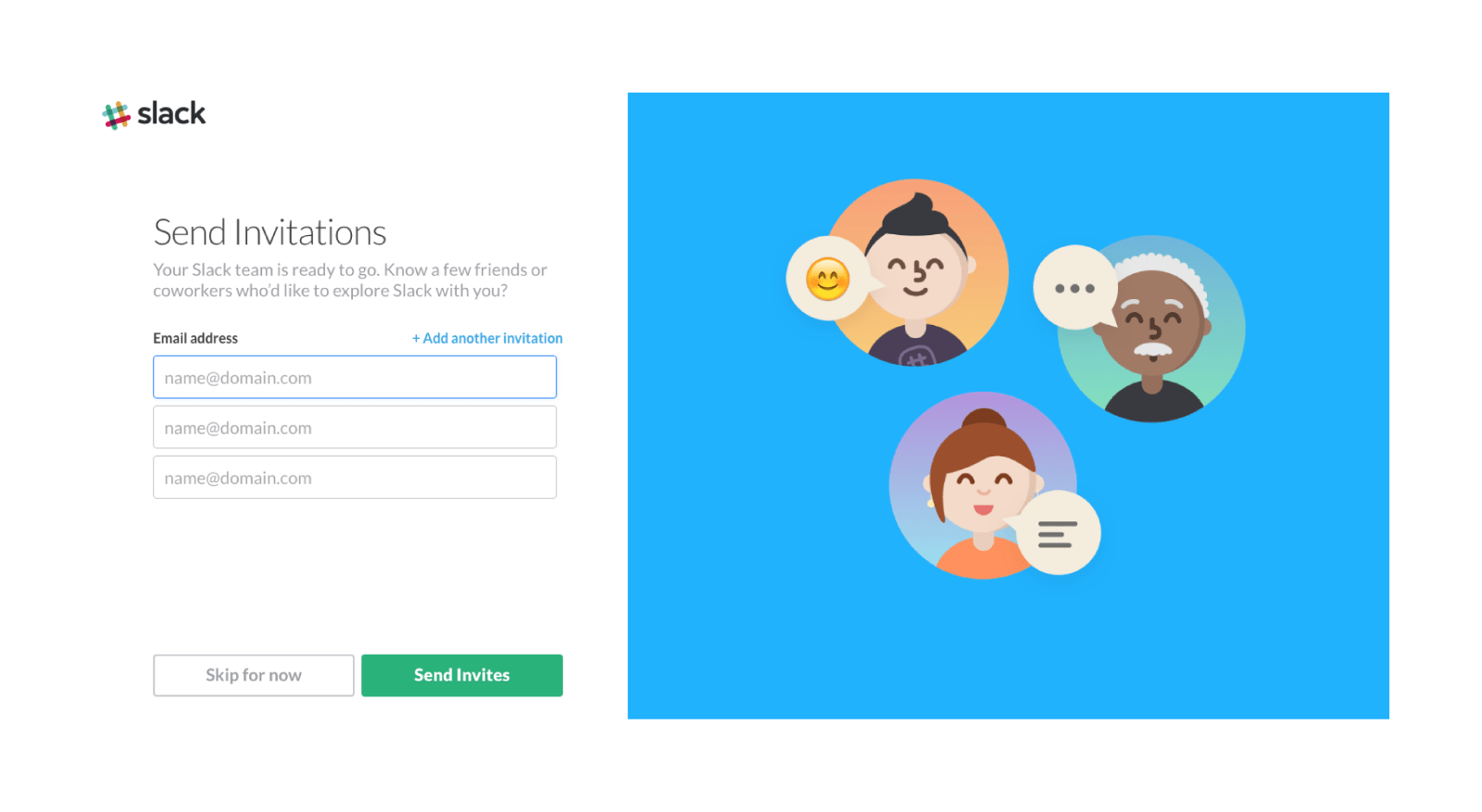 Slack website onboarding invitations for teammates