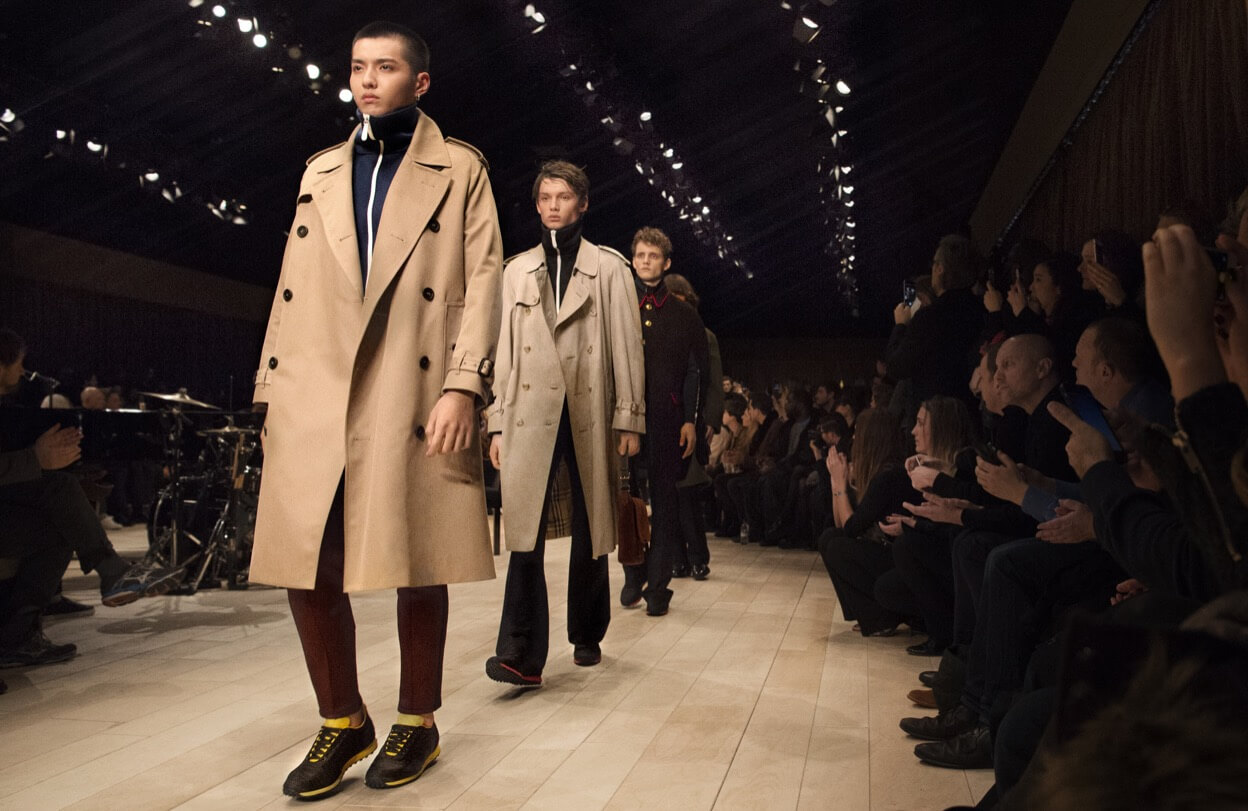 Models on the catwalk at a Burberry fashion show