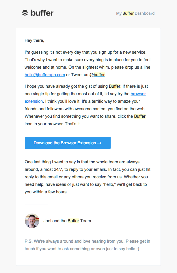 Buffer onboarding email