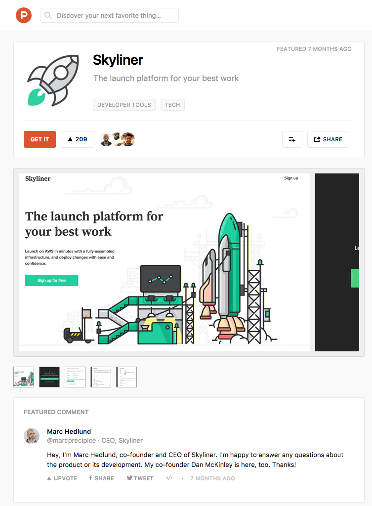 Skyliner launch on Product Hunt