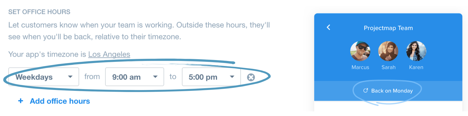 Setting live chat office hours in Intercom