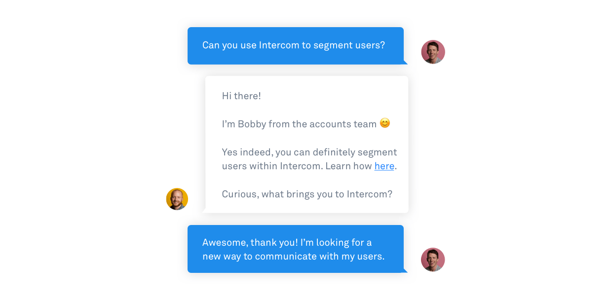 Intercom Live Chat sales conversation question