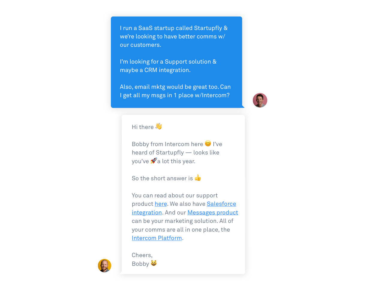 Intercom Live Chat sales conversation emoji