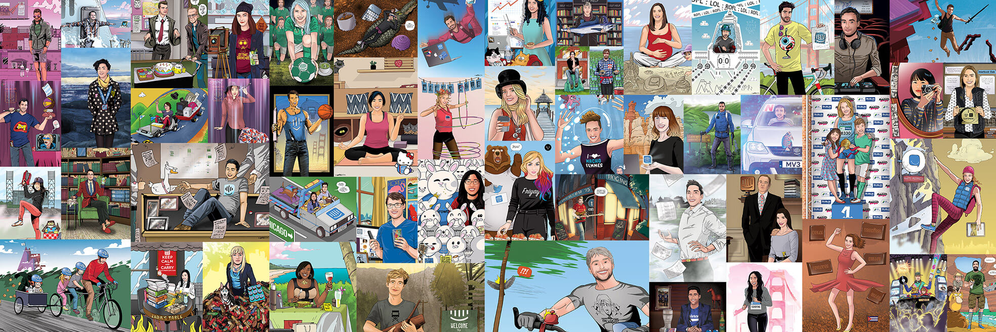 Collage of Intercom's custom employee comics