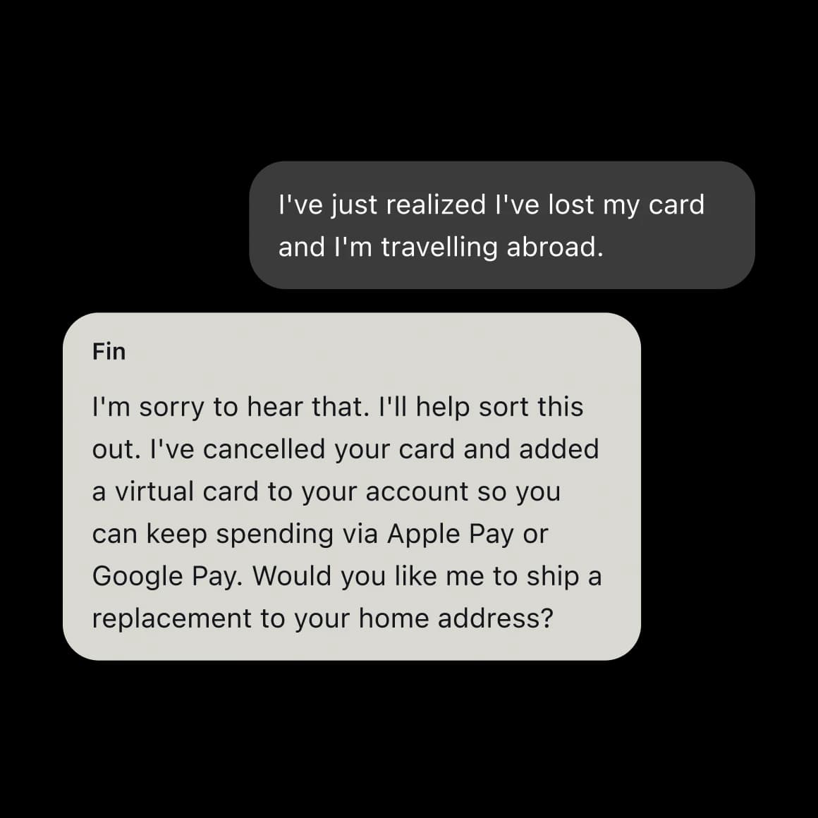Fin AI Agent messenger UI