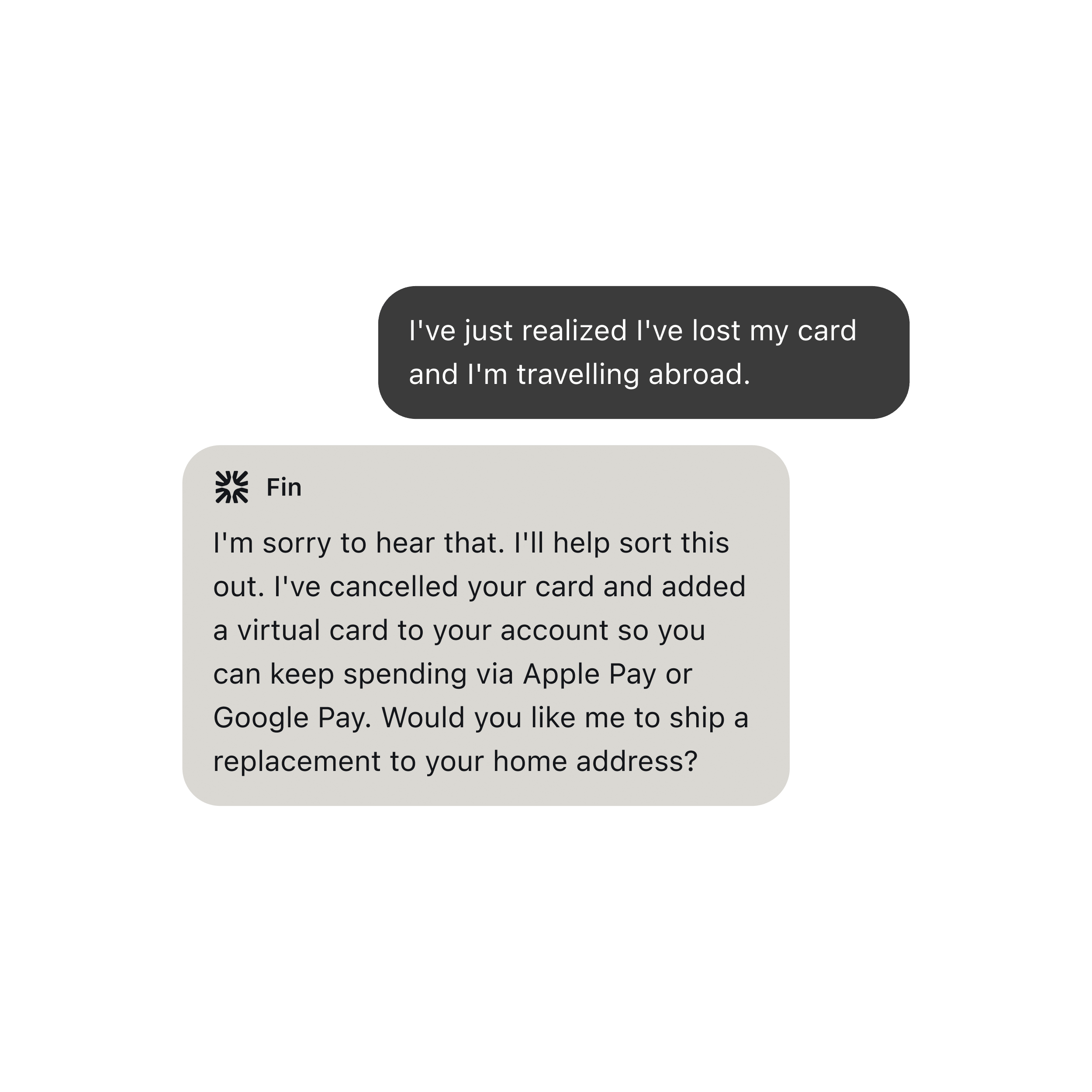 Fin AI Agent messenger UI