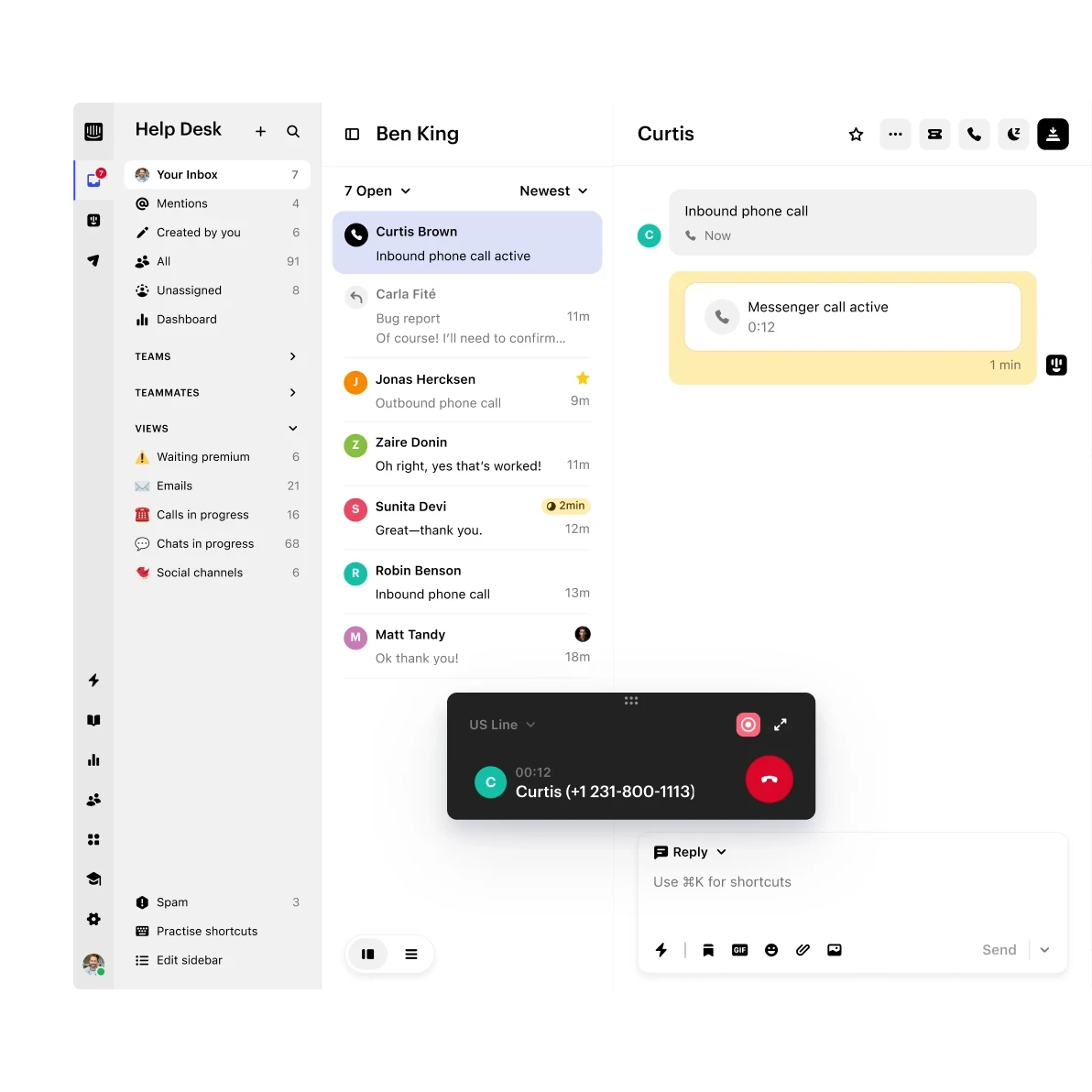 Calls and conversations together in one shared inbox