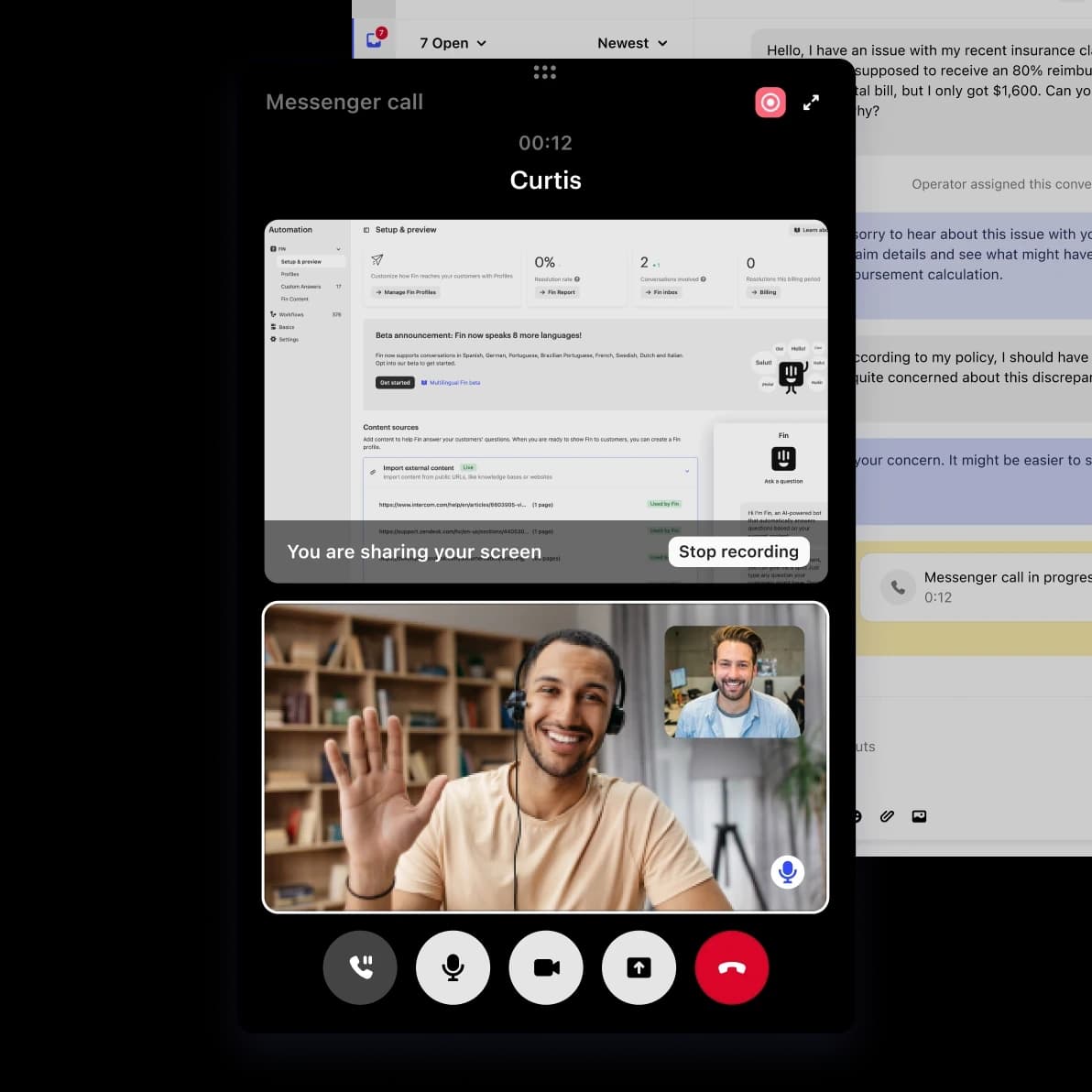 Screen sharing with a customer through the Messenger
