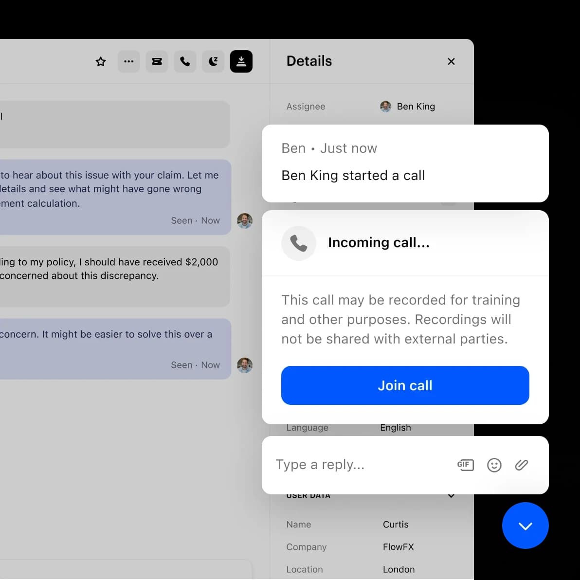 Voice and video calls in the Messenger
