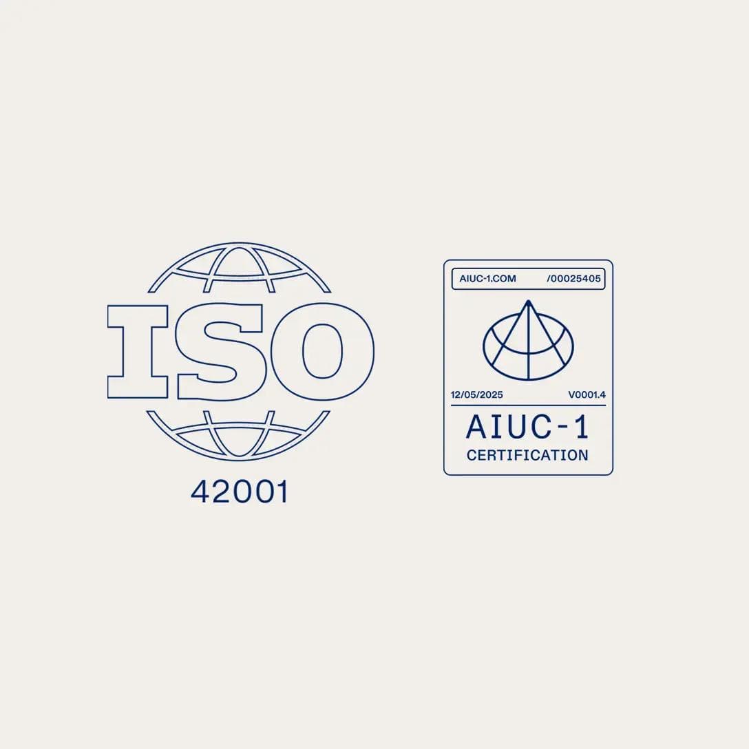 ISO 42001 and AIUC-1 certification badges