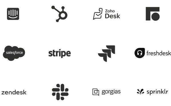 Logo wall showing Intercom, Hubspot, Zoho Desk and more