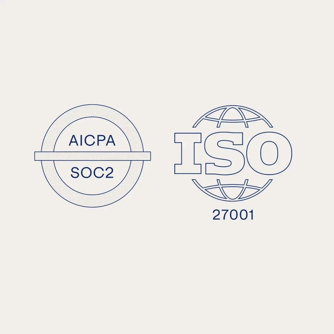 AICPA SOC 2 and ISO 27001 certification badges