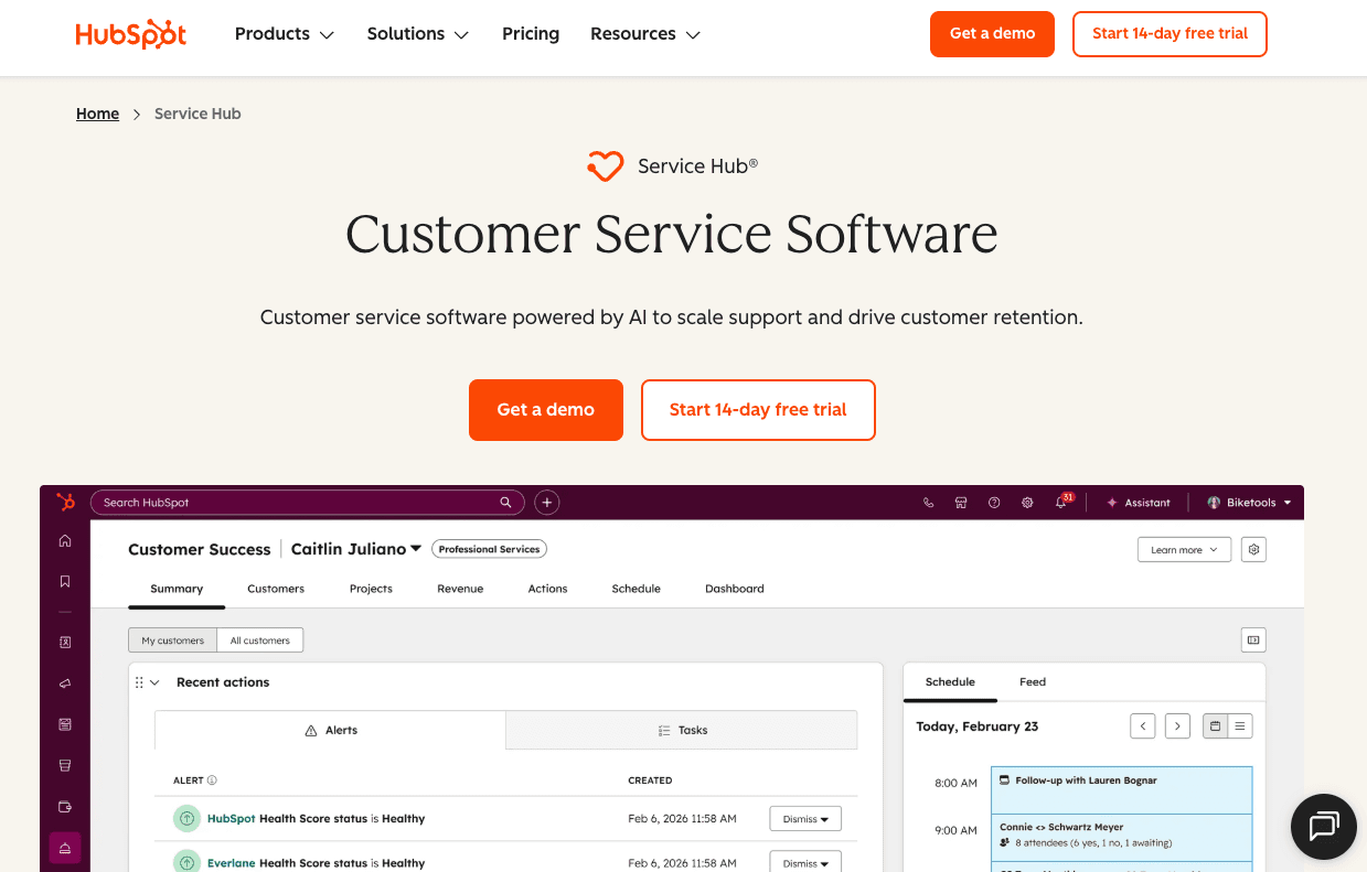 Hubspot Service Hub Homepage Screenshot